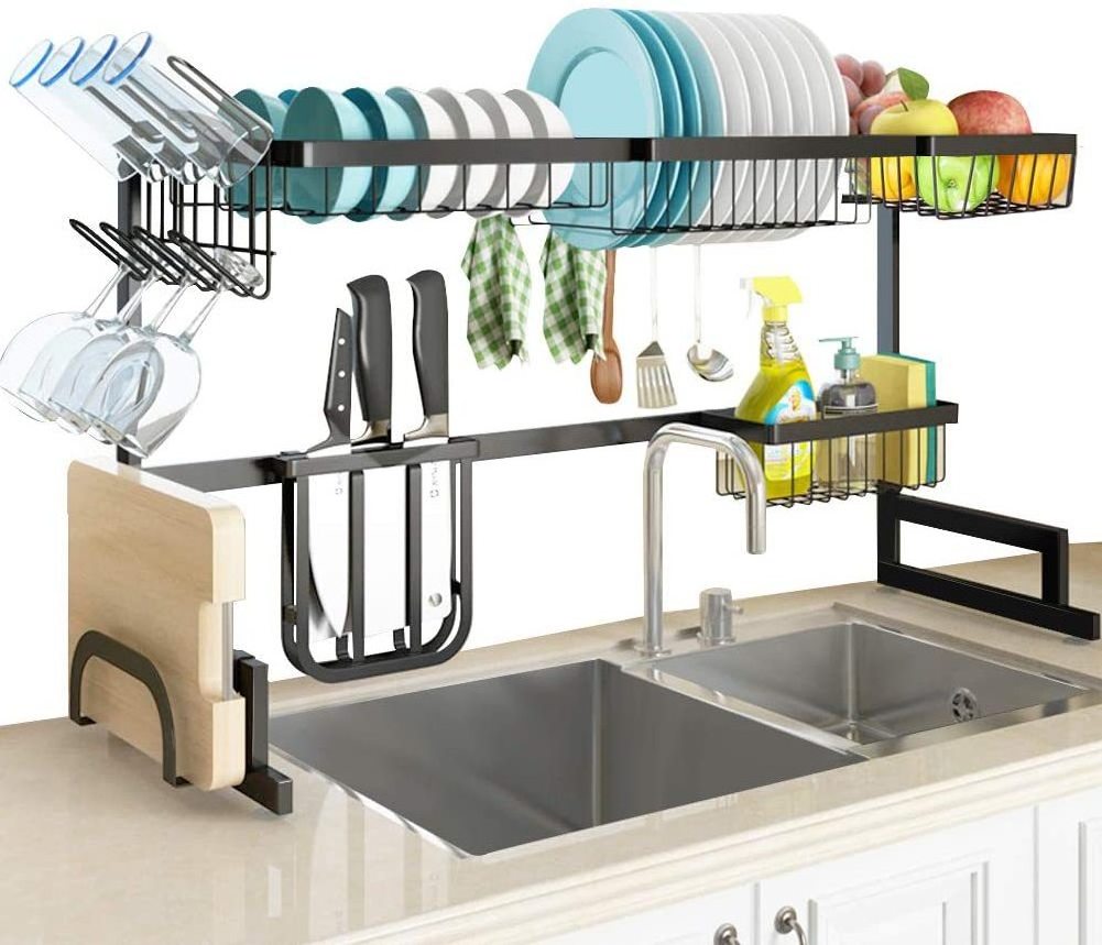 Popular Adjustable Sink Dish Drying Rack Stainless Steel 2 Tier Expandable High Quality Dish Drying Rack Over Sink