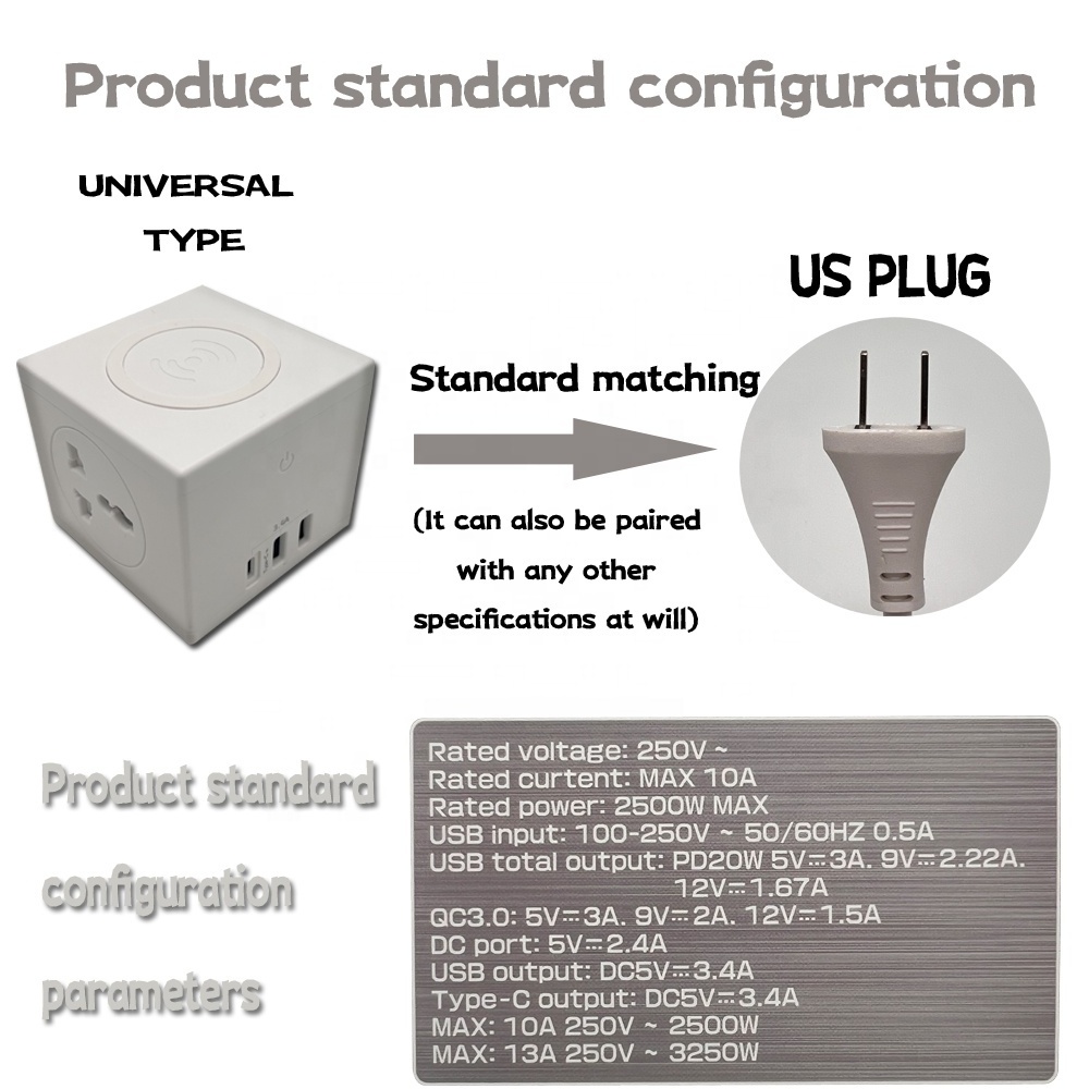 Simple but not simple 4 in 1 10W wireless charge 250V outlet universal international travel adapter Essential for business trips