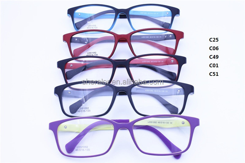 Wholesale model 1092 TR90 materials 180 degrees flexible spring hinge rectangle shape solid bicolors kids eyeglass frames