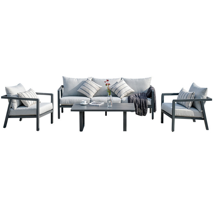 Modern outdoor furniture courtyard garden hotel dark gray aluminum deep seat sofa set