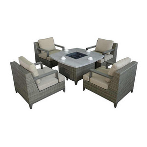 Good Load Bearing Capacity Outdoor Modern Garden Furniture Wicker Rattan Patio Furniture Set With Fire Pit Table