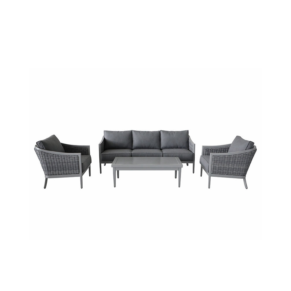 Good quality new style modern 4 piece gray sofa set aluminum casting with rattan woven outdoor furniture