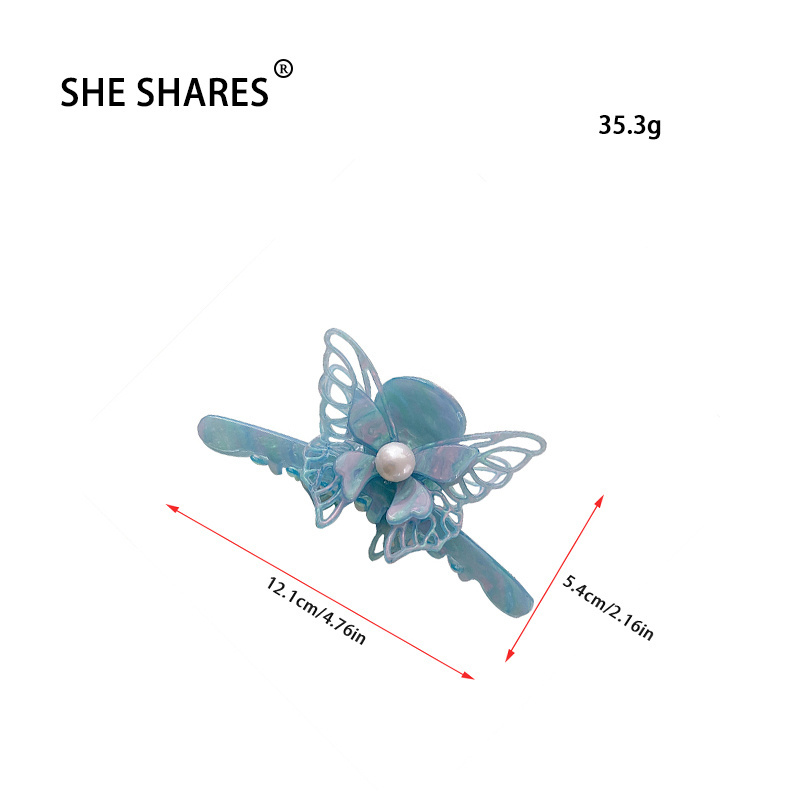 SHE SHARES Three-dimensional Butterfly Large High-grade Pearl Acetate Hair Clip