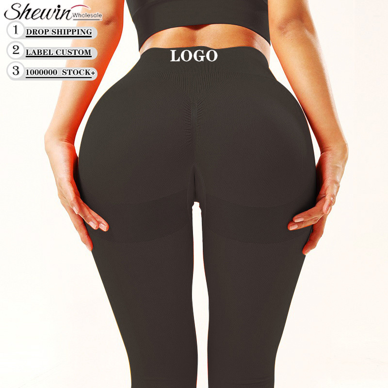 Dropshipping Wholesale Custom Logo Print Black Sport Workout Pants Yoga Gym Woman Tights Women High Waist Leggings