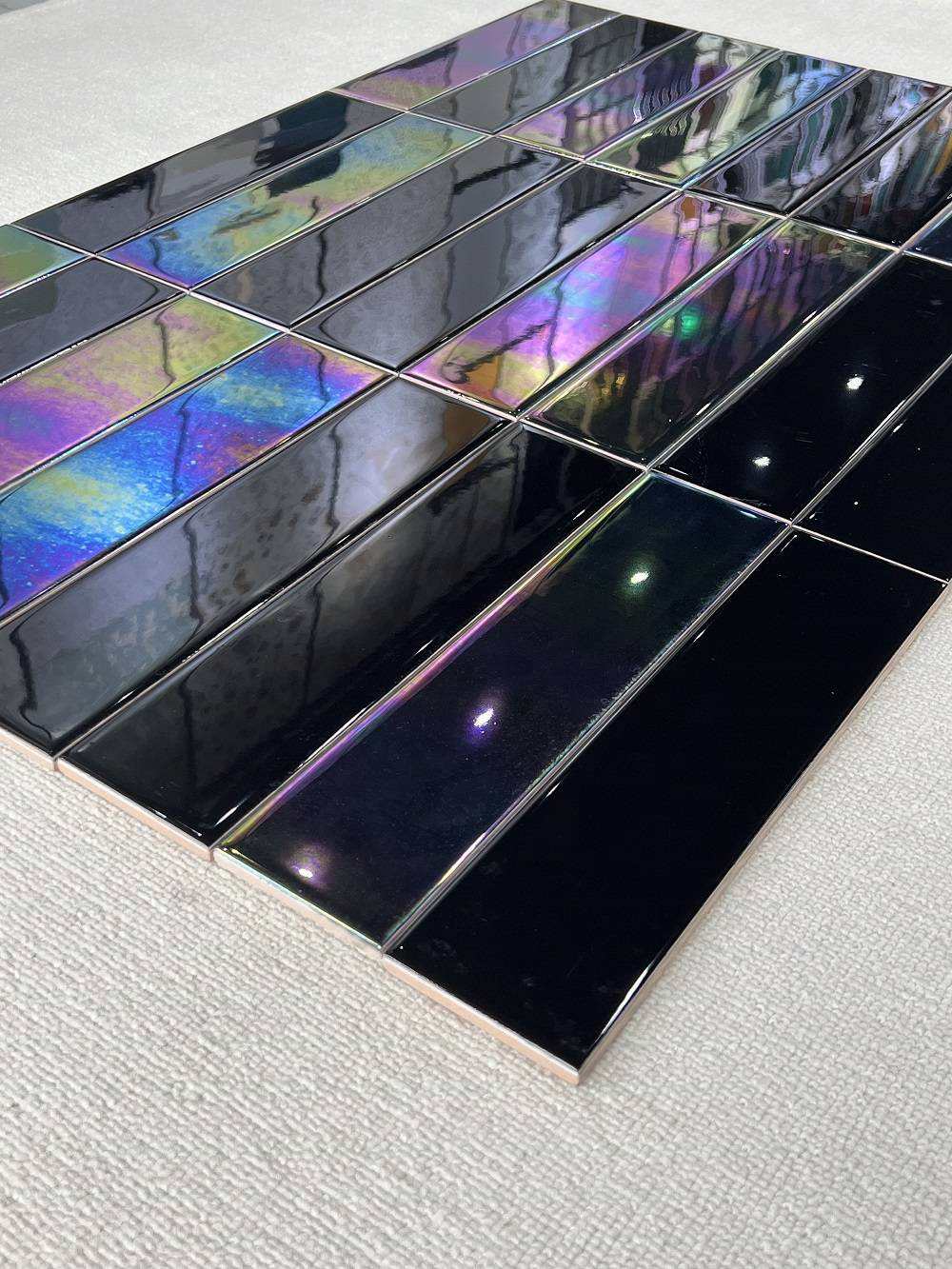 New Iridescent Black Rectangle Shape Ceramic Glazed Subway Tile Cheap For Modern Backsplash Kitchen Bathroom Shower Wall