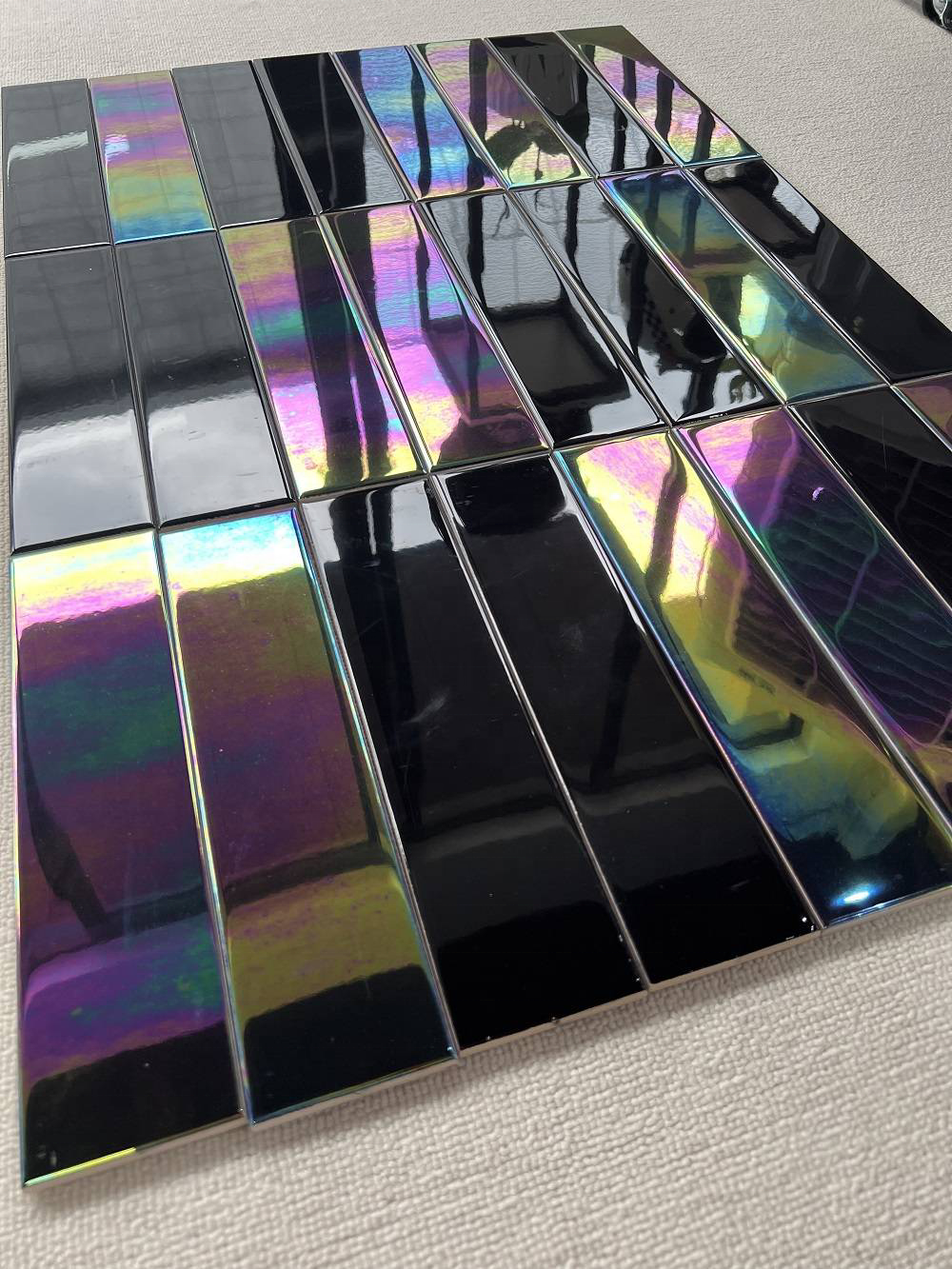 New Iridescent Black Rectangle Shape Ceramic Glazed Subway Tile Cheap For Modern Backsplash Kitchen Bathroom Shower Wall