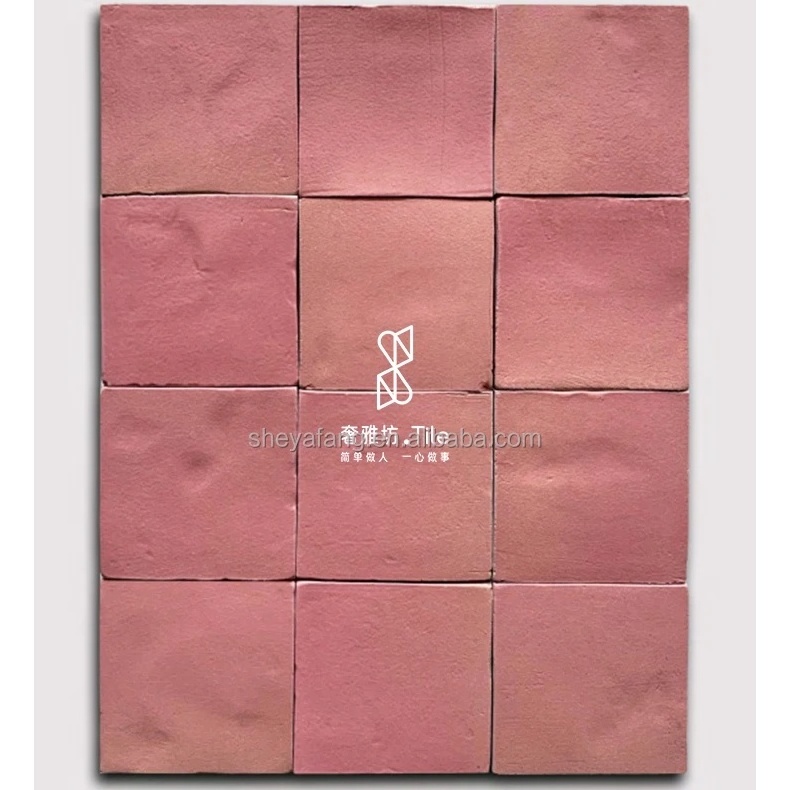 Factory supply pink square Moroccan style handmade tiles 10cm*10cm rustic bathroom kitchen small wall tiles