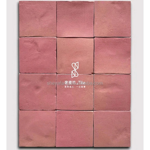 Factory supply pink square Moroccan style handmade tiles 10cm*10cm rustic bathroom kitchen small wall tiles