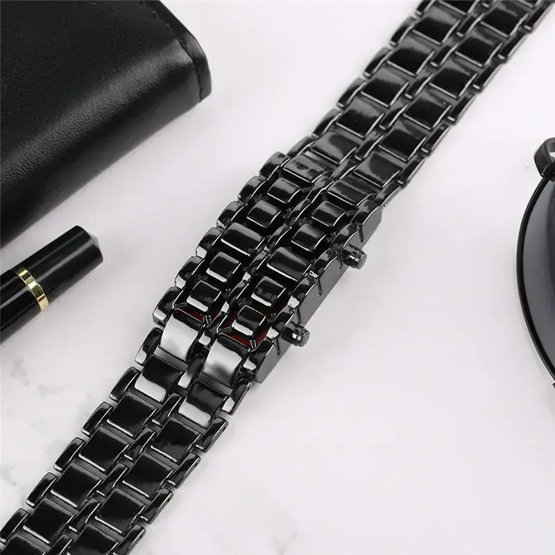 HOT SALE Couple Fashion Stainless Steel LED Digital Quartz Bracelet Wristwatch Metal Bracelet Quartz Watch Bracelets For Men