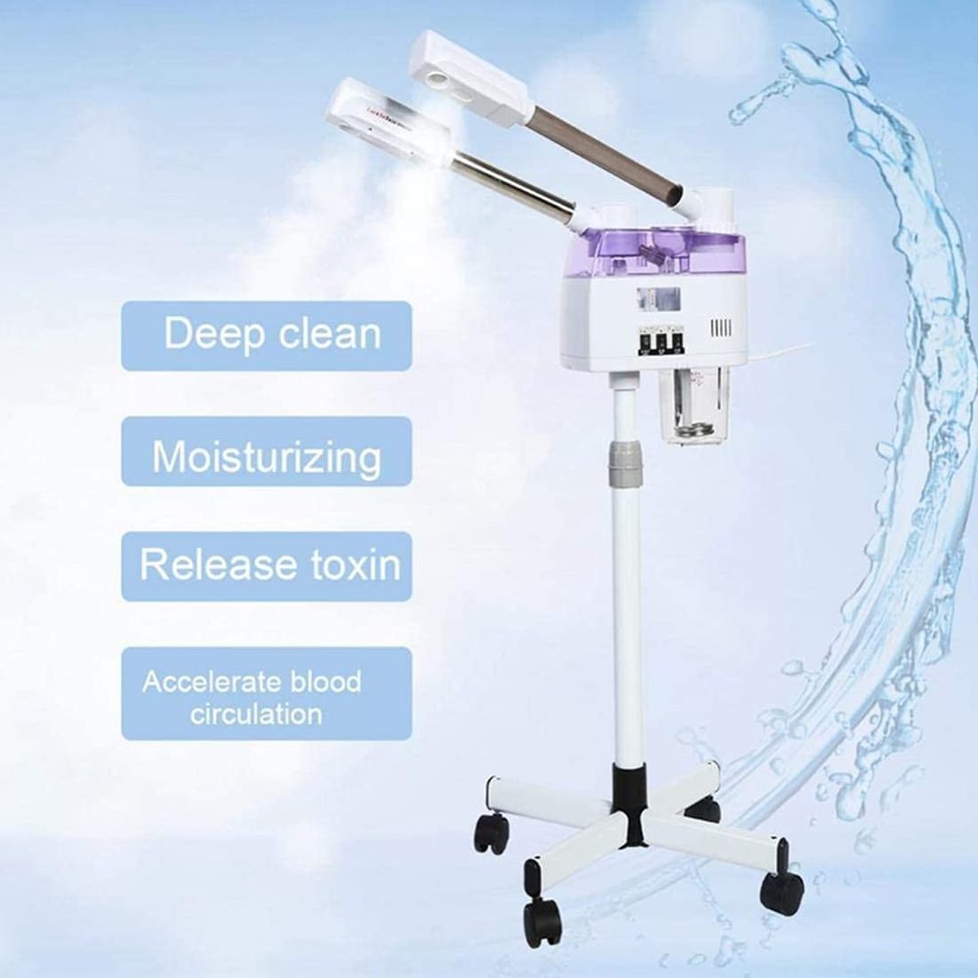 2 in 1 Hot and Cold Spray Facial Steamer Ozone Facial Steamer Double Tube Portable Adjustable Height  for Spa Salon