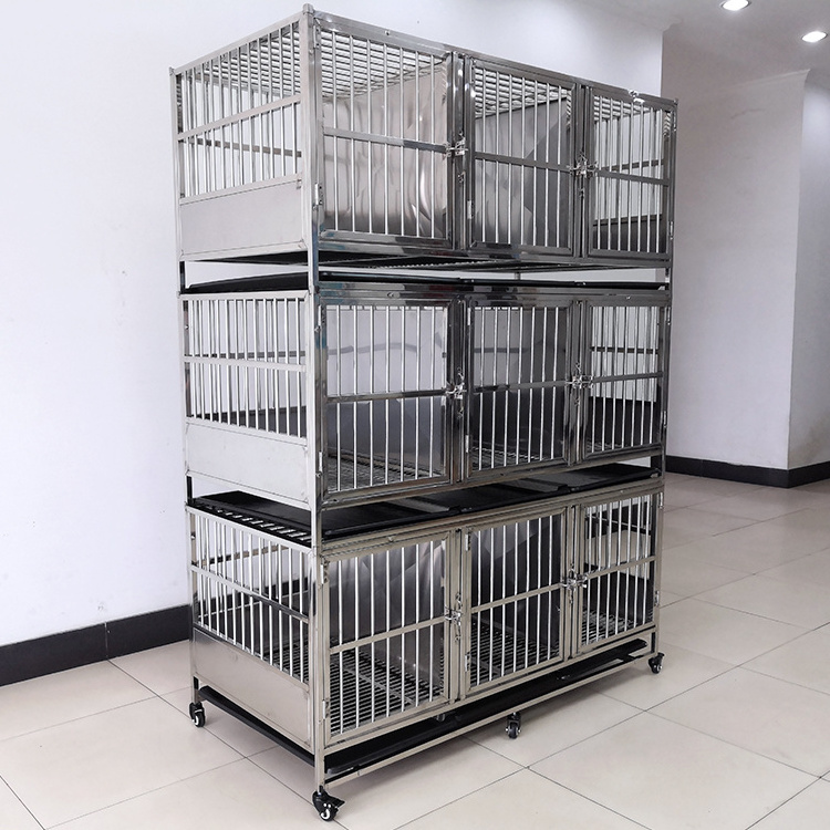 HF three layers animal vet pet cages & houses veterinary dog cage stainless dog kennels cages