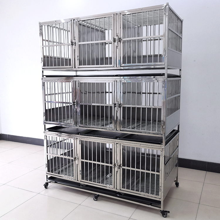 HF three layers animal vet pet cages & houses veterinary dog cage stainless dog kennels cages