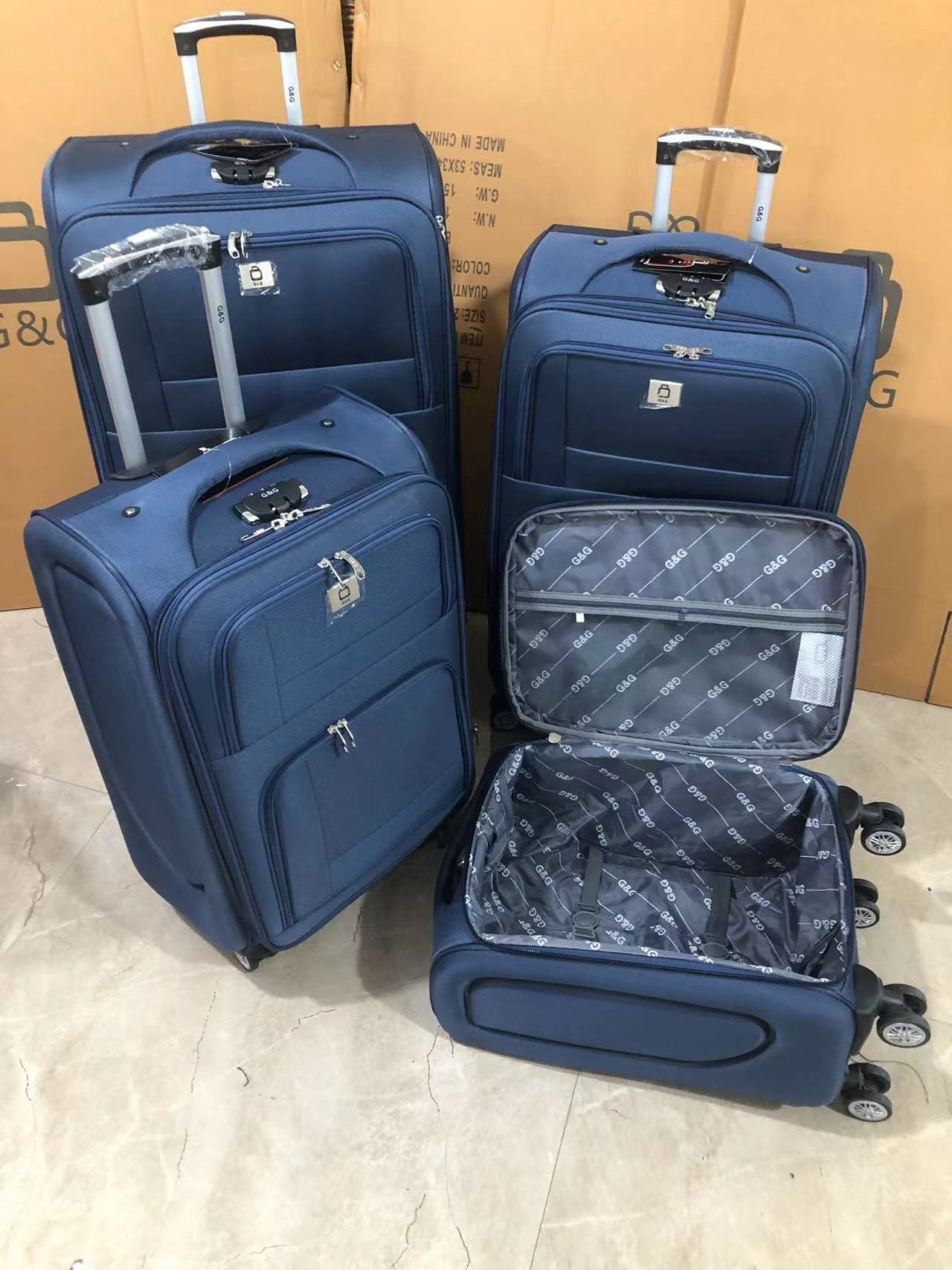 2022 High Quality carry on closet suitcase eva 600d Polyester Luggage Suitcase Bags with 4 spinner double wheels