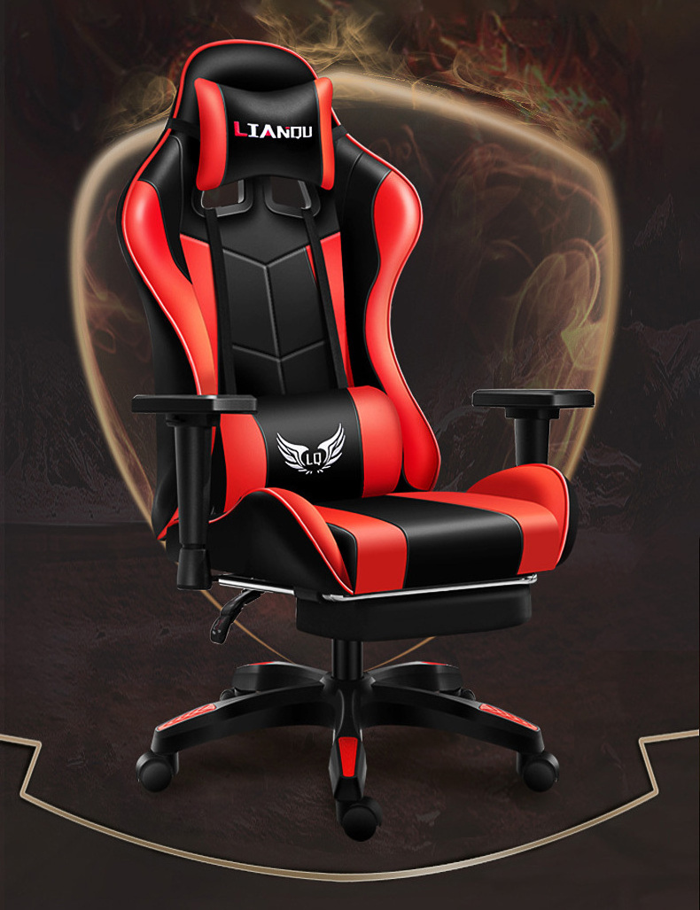 Racing Style Ergonomic Fabric Pillow Reclini Gamer High Back Computer PU Gaming Chair With Height Adjustment  Leather  Game Chai