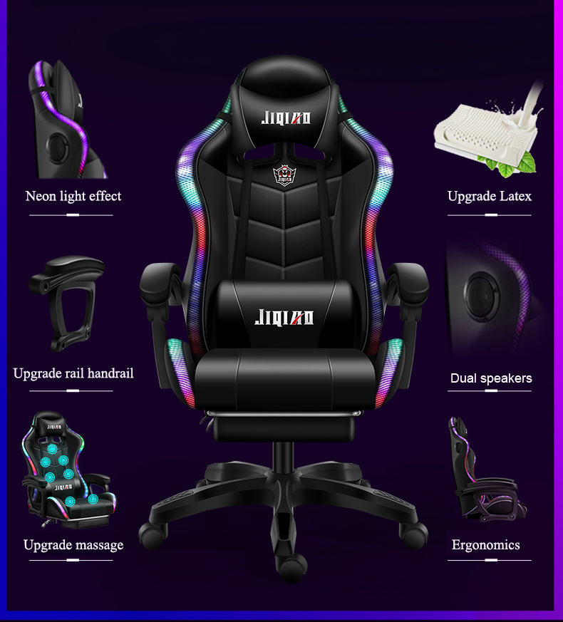 Factory Direct Sales Racing Swivel Computer 7 points massage Office Game Rgb Speaker Silla Gamer Gaming Chair With Footrest