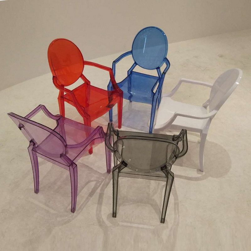 Hot selling high-quality transparent children's ghost chairs, colorful stacked acrylic children's party chairs, hotel chairs