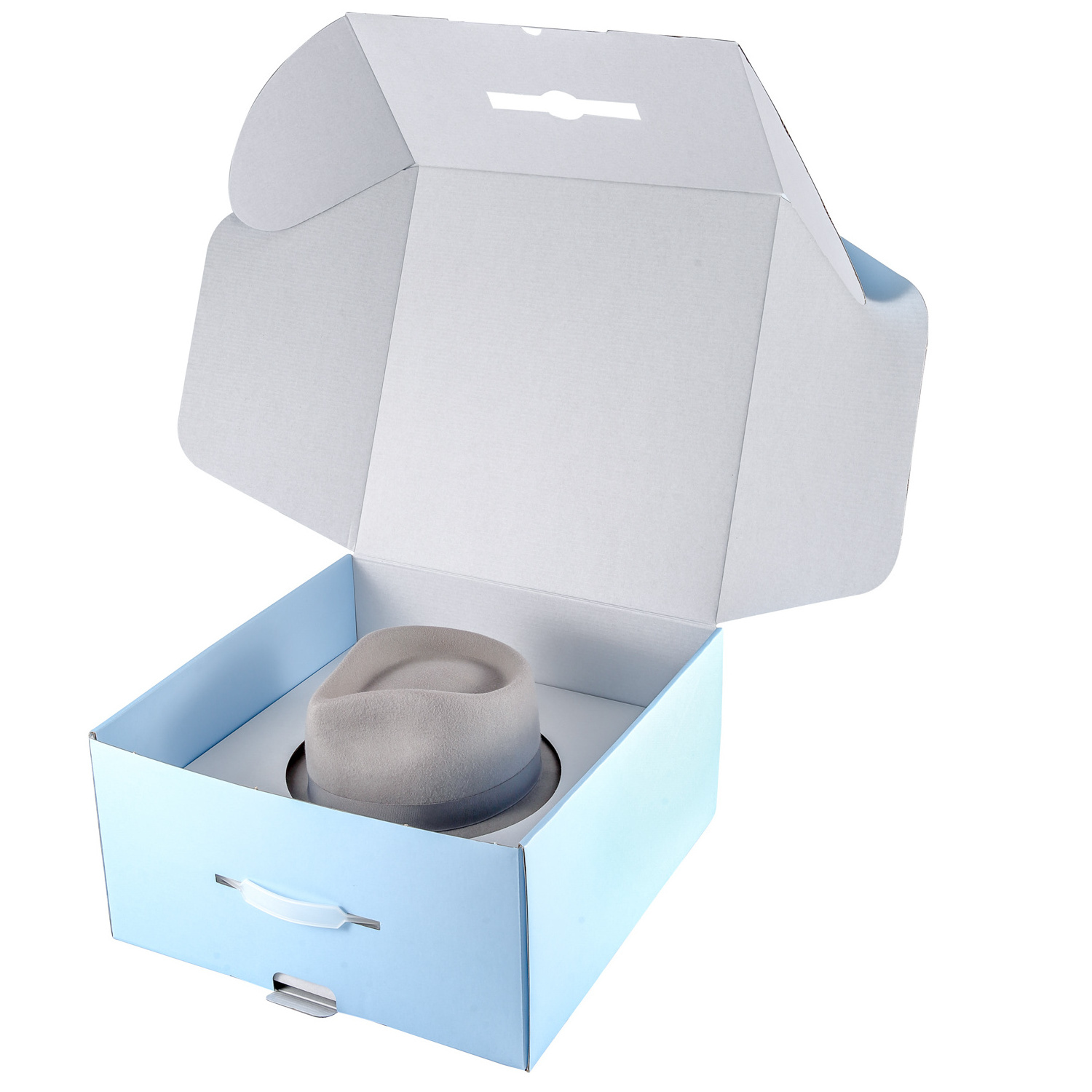 2024 Custom Luxury Blue Collapsible Corrugated Cardboard Hat Boxes with Handle for Packaging