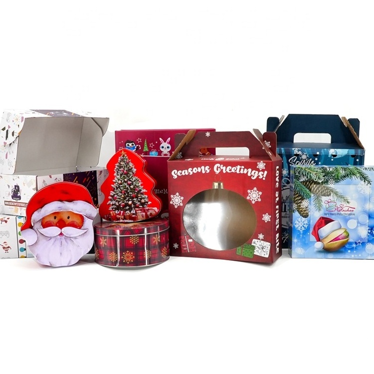 High quality Custom PVC Clear Window Red Christmas Paper Gable Gift Boxes with cut handle