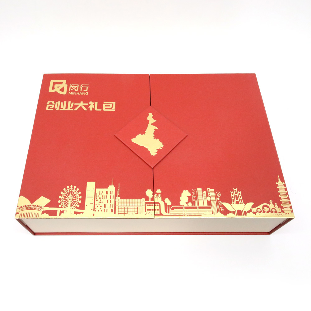 Customized luxury double door rigid cardboard paper bag and box set gift packaging magnetic box for businesses