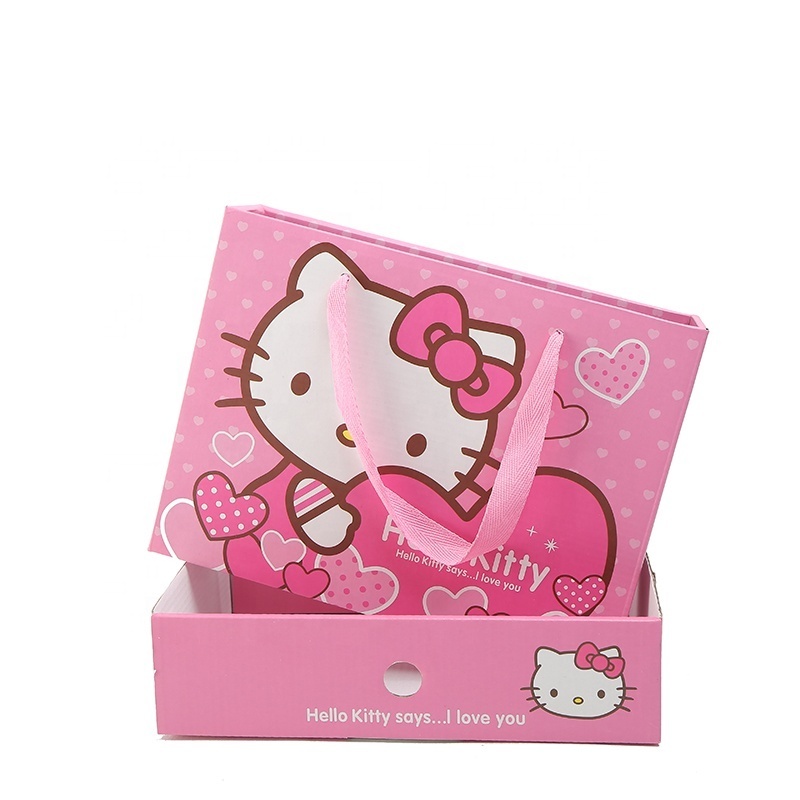 Wholesale pink cute corrugated paper cardboard drawer kids toys gift packaging boxes with ribbon handle