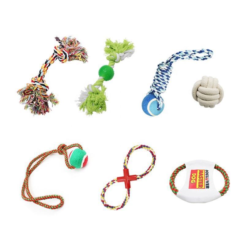 Pet Dog Puppy Double Knot Chew Rope Knot Toys Clean Teeth Durable Braided Bone Rope Pet Molar Toy Pet Supplies Random Color