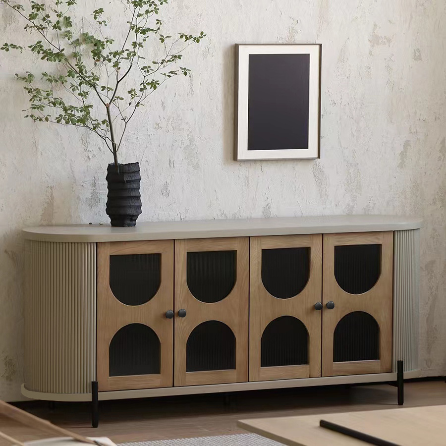 France style retro arched against the wall 2 glass door livingroom sideboard wood furniture storage cabinet