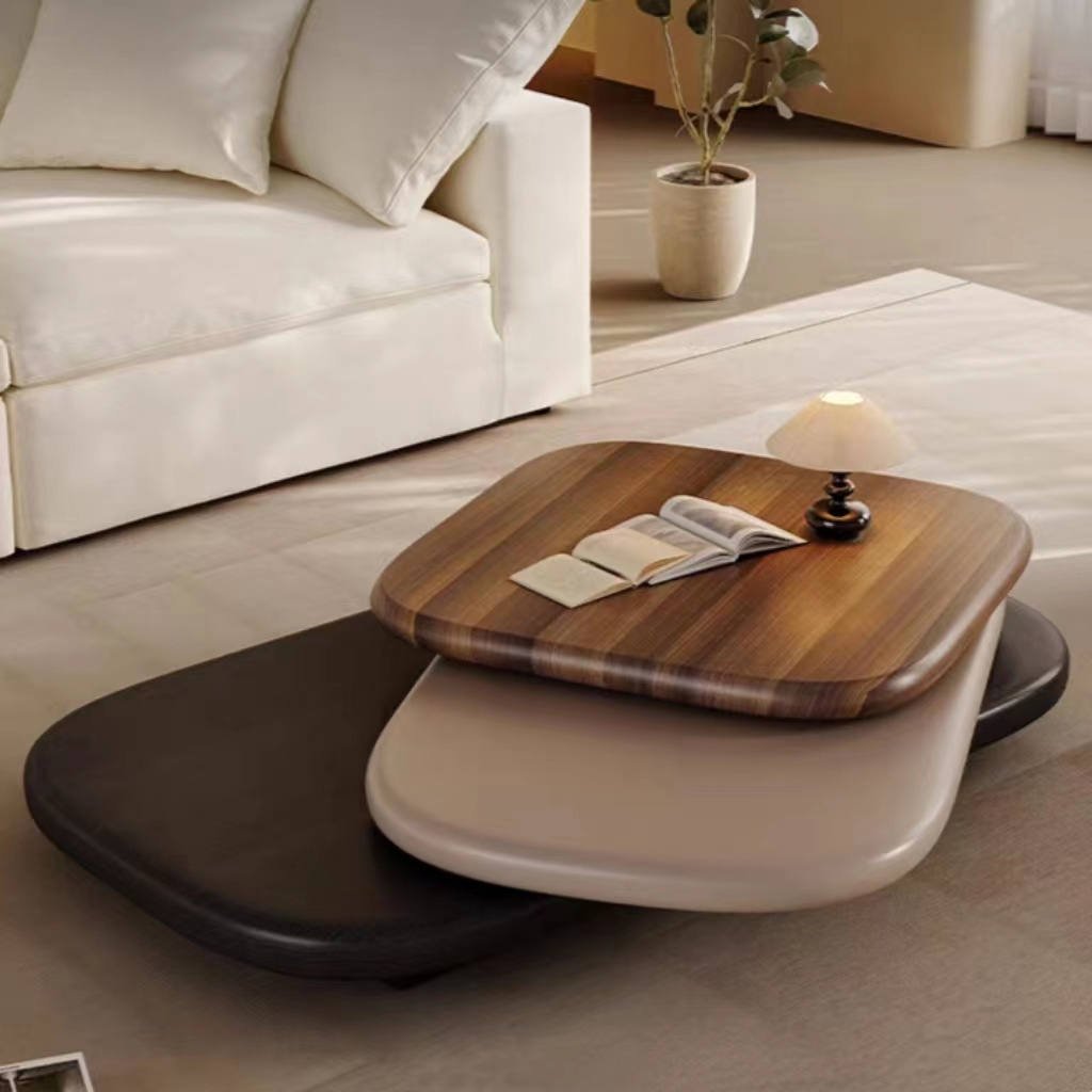 Decorative Unique Design Swivel Villa Coffee Table Wood Modern Simple Rotate Oval Center Table for Home