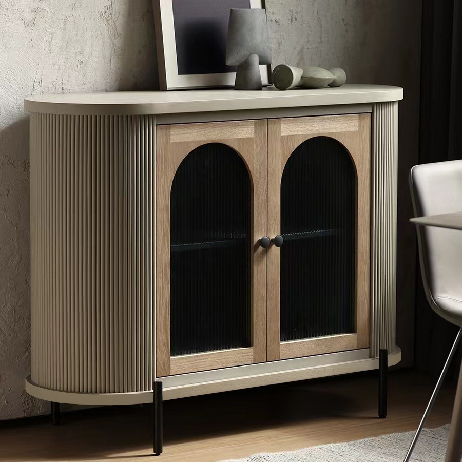 France style retro arched against the wall 2 glass door livingroom sideboard wood furniture storage cabinet