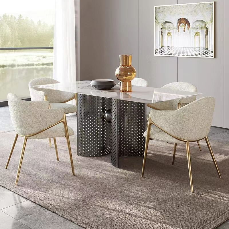 Accent Golden Stainless Steel Velvet Cream Boucle Banquet Dressing Dining Room Chairs