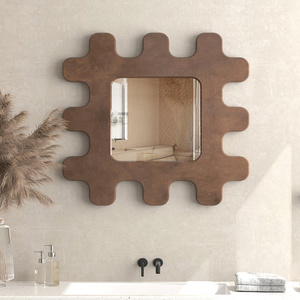 Modern Wood French retro art decorative design  wall mirror brown glass mirror  luxury round Decorative Dressing mirror