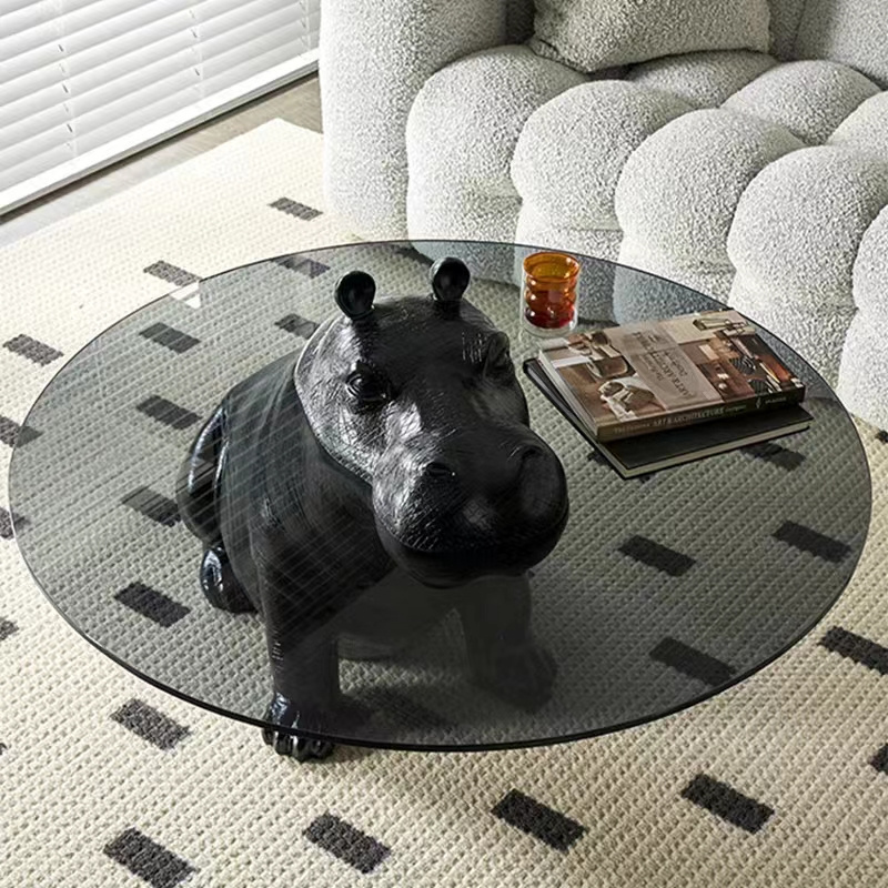 Italian Luxury Nordic center Table Modern black Hippo Coffee Table Designer Glass Fiber round  Animal Coffee Table