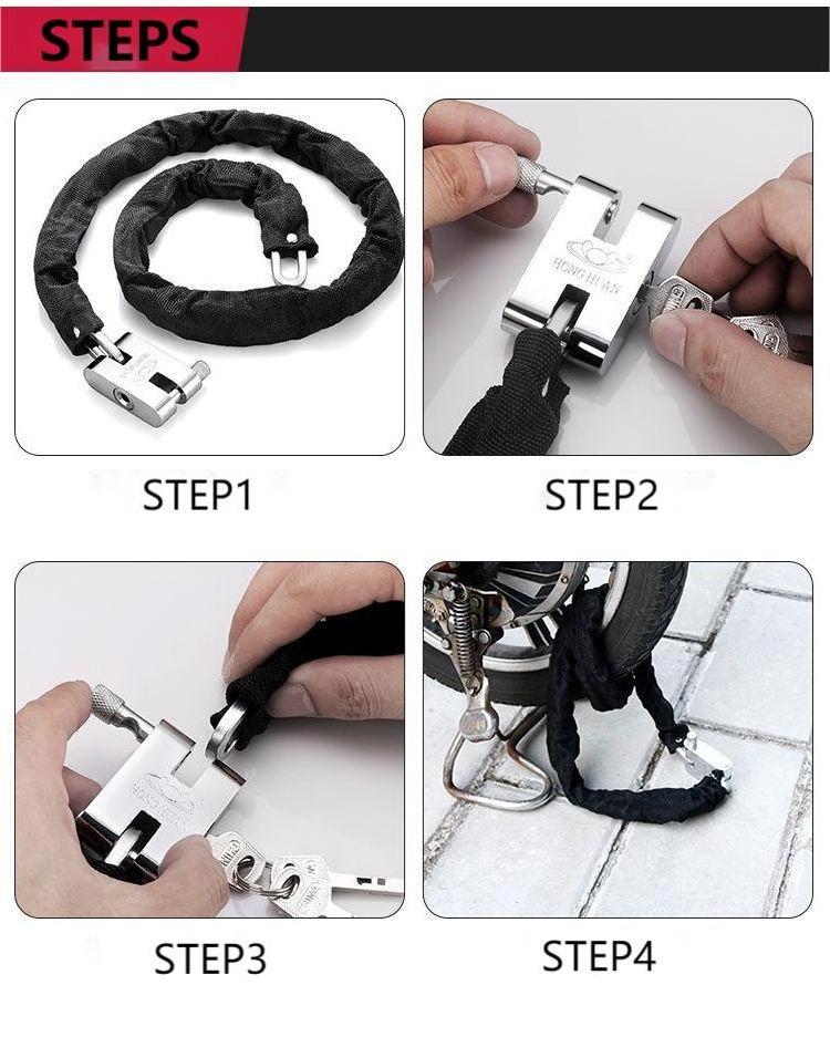 High Quality Anti-shear Chain Bike Lock  Steel Cable Lock Anti-theft Motorcycle Chain Bike Lock