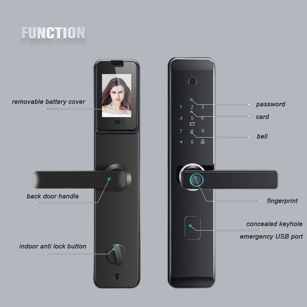 Semi automatic household high-definition visible cat eye anti-theft door peephole camera Lock Wifi APP Fingerprint Smart Lock