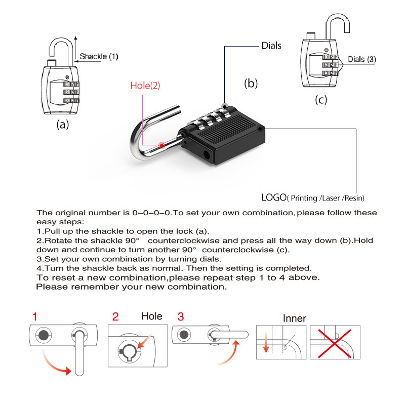 Weatherproof Security Padlock 4 Dial Digit Password Lock Code Lock Zinc Alloy Code Padlock Combination Padlock