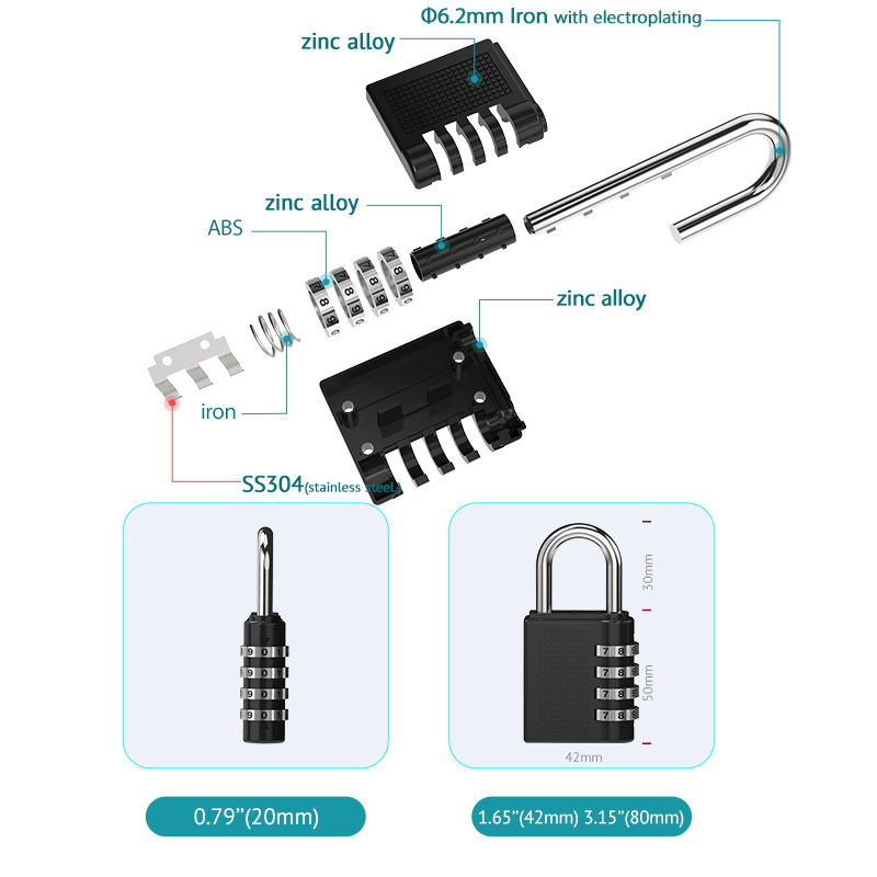 Weatherproof Security Padlock 4 Dial Digit Password Lock Code Lock Zinc Alloy Code Padlock Combination Padlock