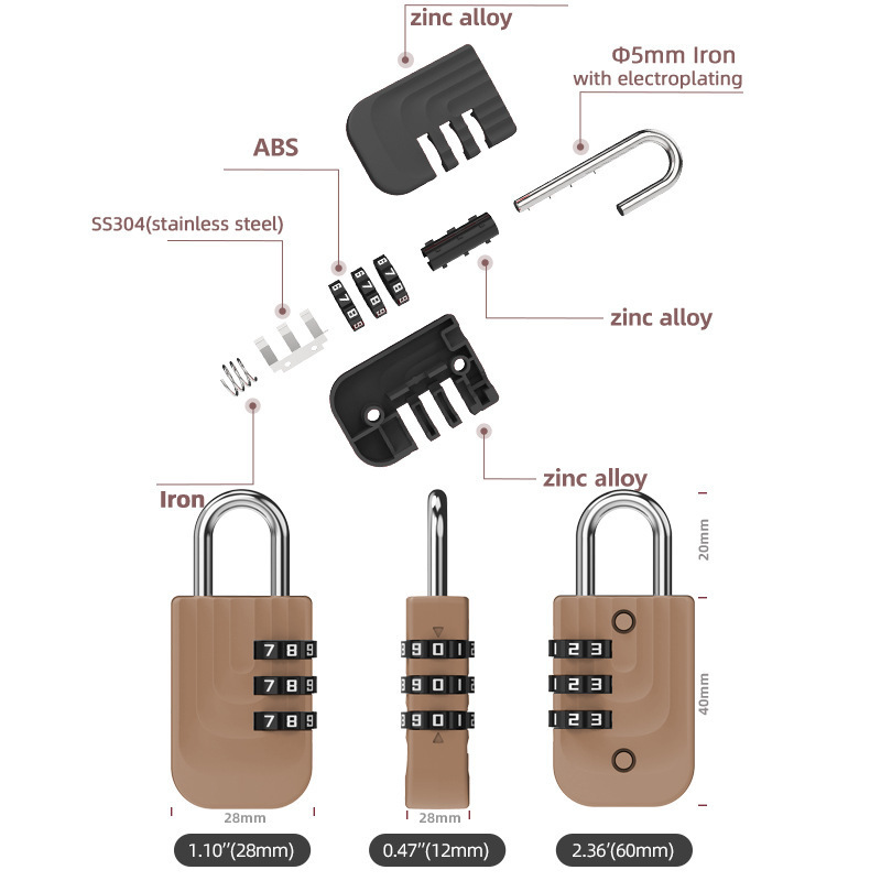 Wholesale customized 3 Dial Digit Number Code Password Padlock Security Travel Safe Luggage Lock Combination Lock Mini bag lock