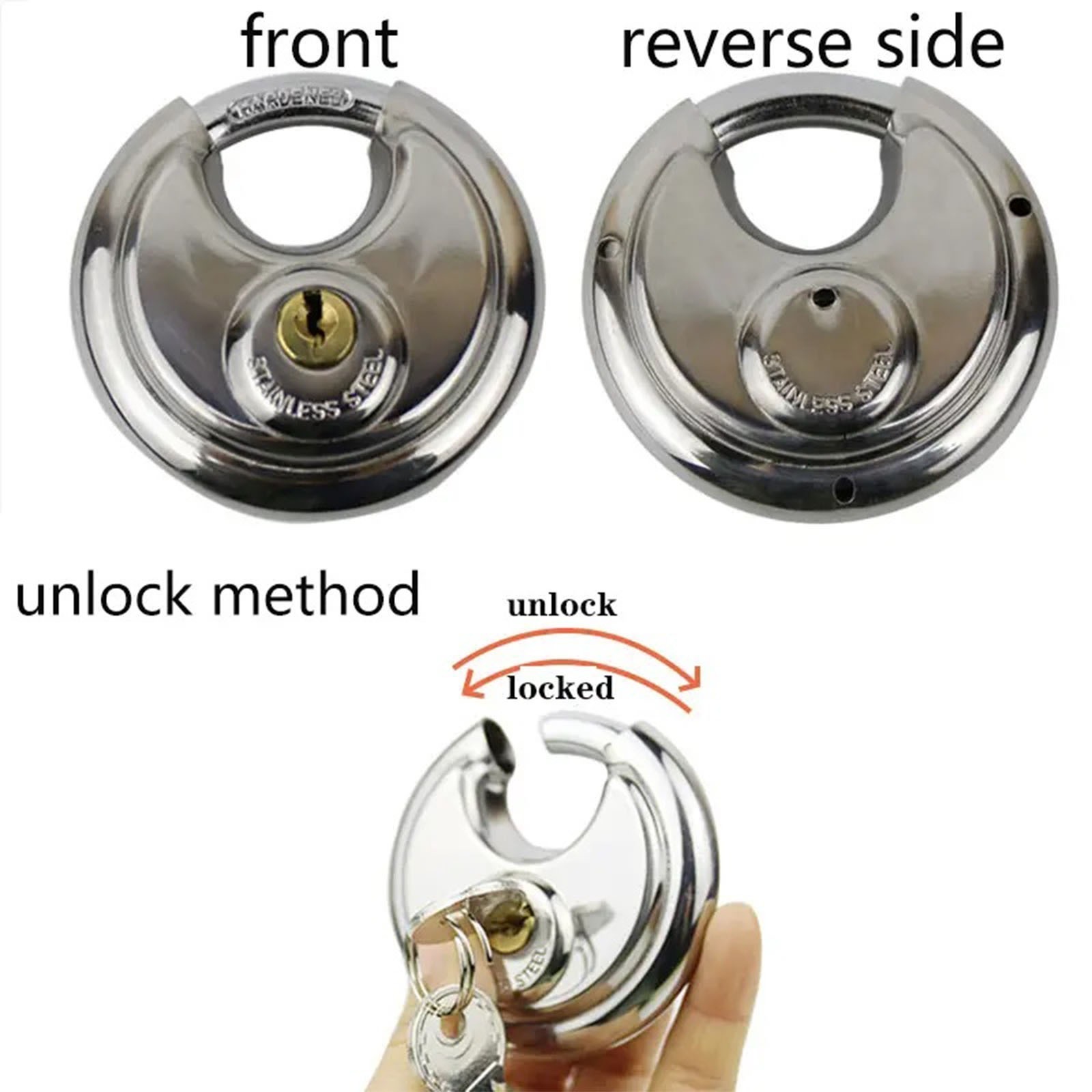 GCS201/304 Discus Padlock Stainless Steel Round Lock Disc Padlock Discus Padlock With Keys Product