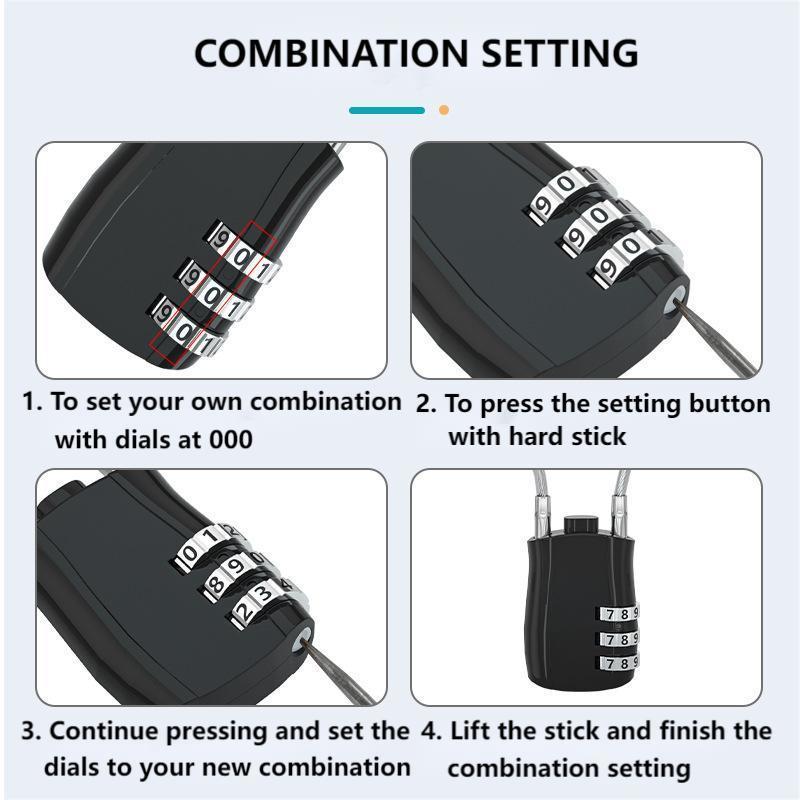 High Quality 3 Digit Zinc Alloy Suitcase Wire Cable Stainless  Combination Lock Tsa Locks For Luggage Lock