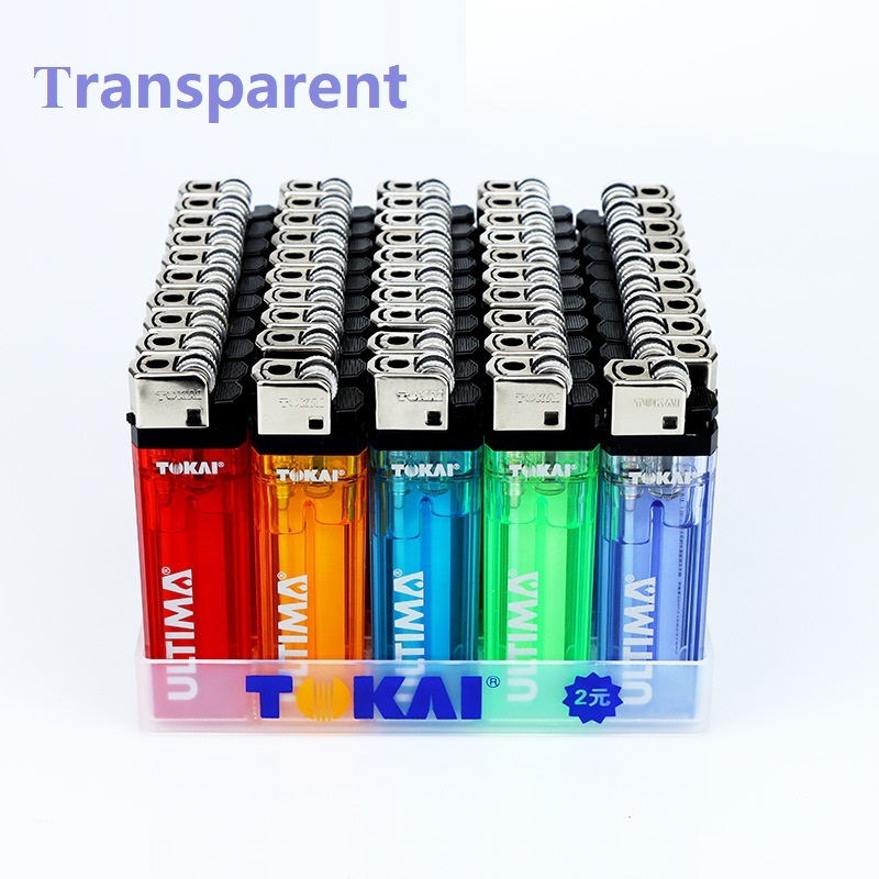 Retro transparent and solid colors lighter gas flint disposable lighters