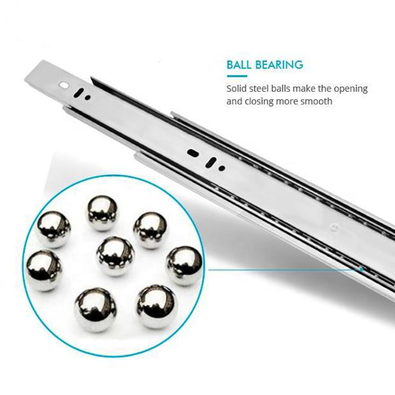 Stainless Steel 3 Fold Heavy Duty Telescopic Channel Drawer Slide Rail Cabinet Ball Bearing Slides