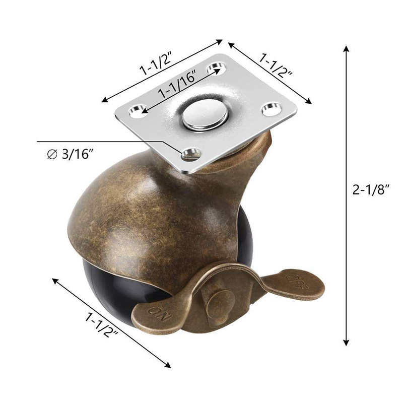Furniture Caster Wheel with Brake Rubber Ball Roller Casters 2 inch Office Chair Caster Wheel