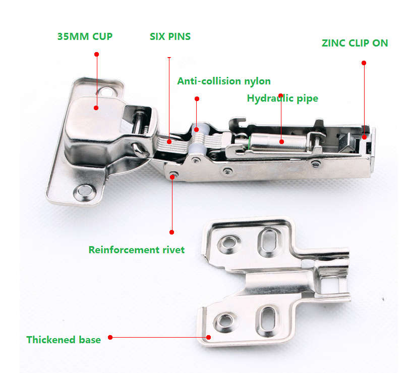 Concealed Clip on Insert Soft Closing Hydraulic Furniture Kitchen Cabinet Stainless Steel Door Hinge