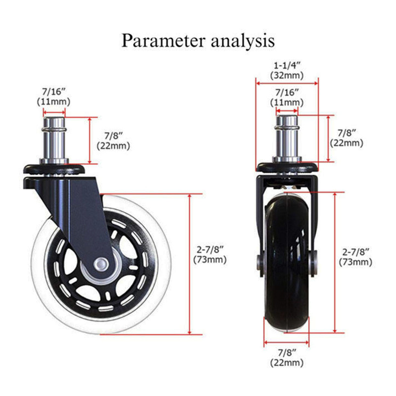 Soft Safe Rollers Transparent Pu Caster Wheel 3 Inch Office Chair Swivel Rubber Caster Wheel