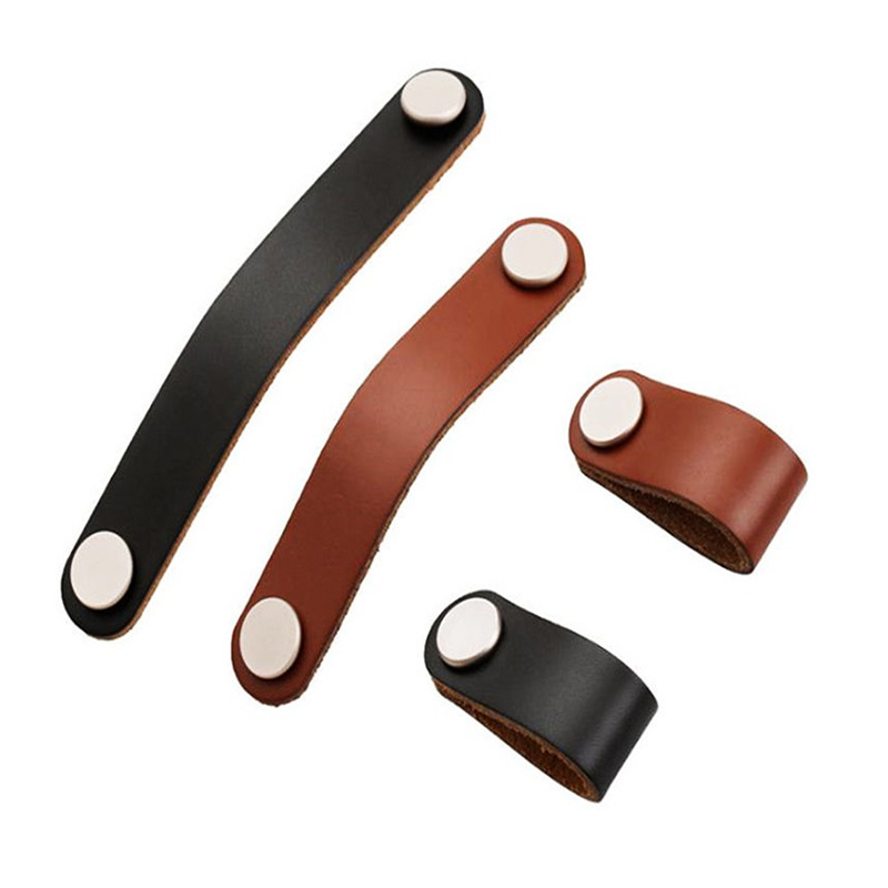 Kitchen Cabinet Handles PU Leather Handle Drawer Pulls Brass Studs Leather Wardrobe Handle