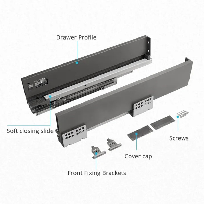 High Quality Furniture Tandem Slim Box Kitchen Cabinet Undermount Soft Close Drawer Slide