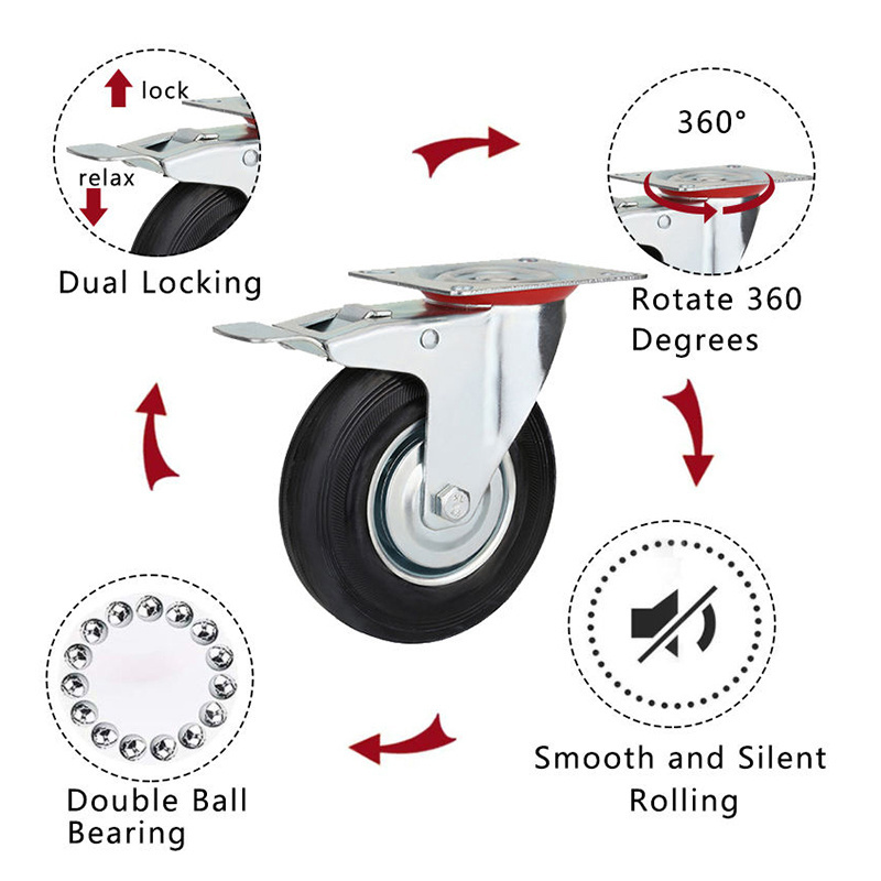 Furniture Caster Wheel Heavy Duty Swivel 3 Inch Trolley Medical Caster Wheels Rubber Casters