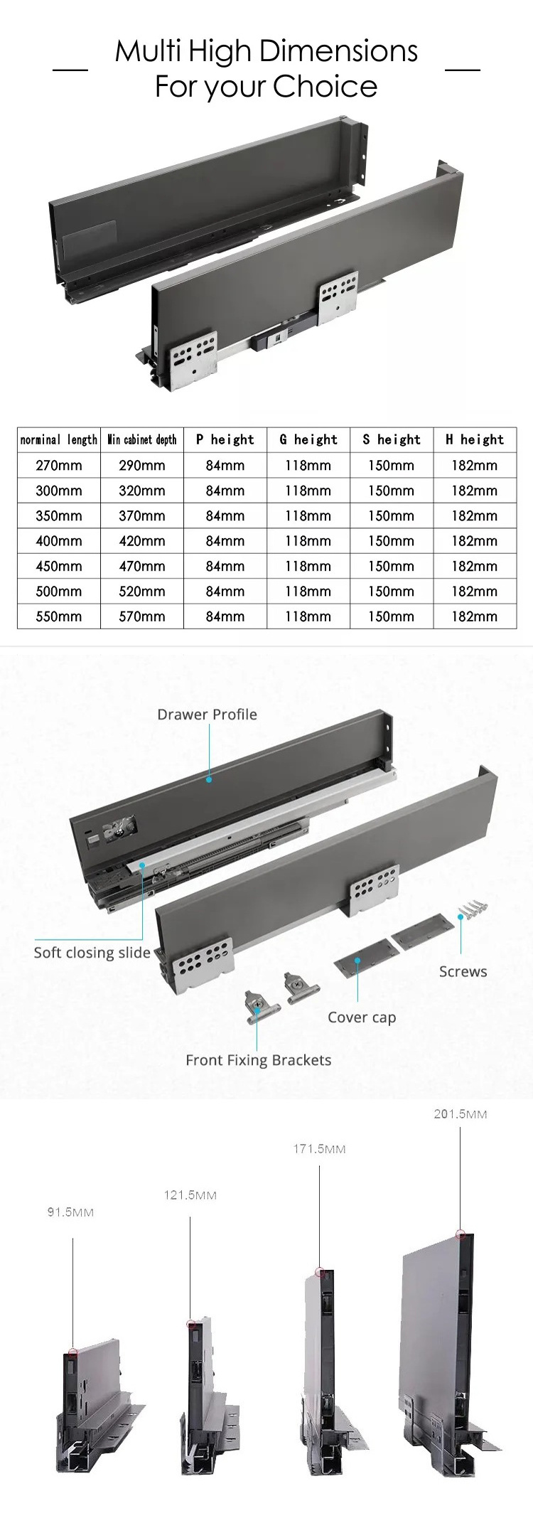 High Quality Furniture Tandem Slim Box Kitchen Cabinet Undermount Soft Close Drawer Slide