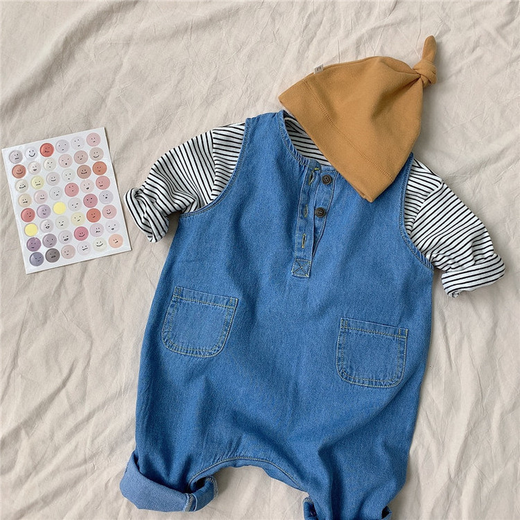 Spring children's clothing men's and women's baby suits denim overalls jumpsuits cotton striped T-shirts Western style suits