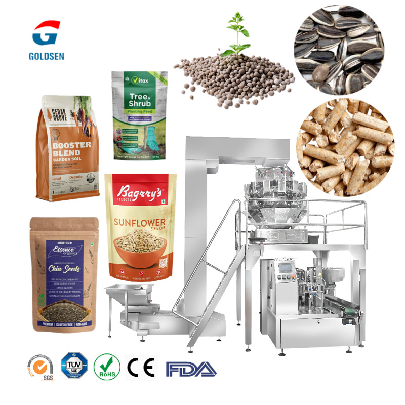 premade pouch filling sealing machine fertilizer pellet sunflower seed bean grain packing machine weighing packaging machine