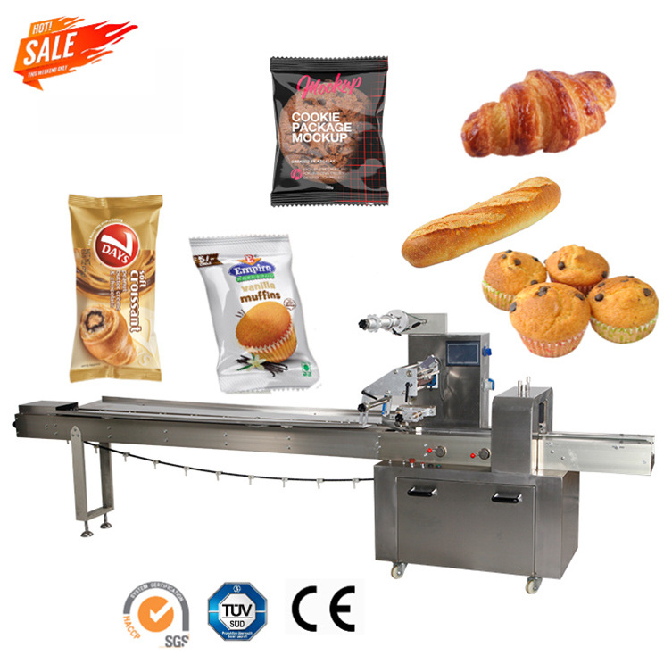 Automatic Croissant Bread  Bakery Hamburger Bun Bread Packaging Machine Horizontal Flow Wrap Packing Machine